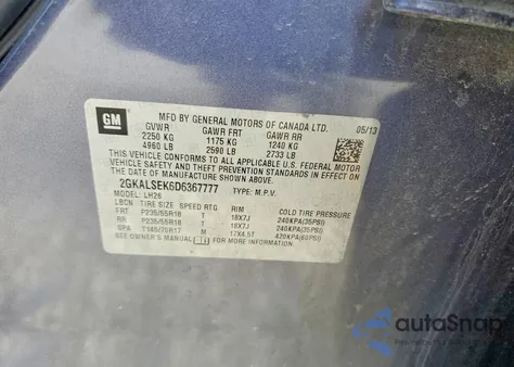 2013 GMC Terrain Sle z USA, uszkodzony, nr VIN 2GKALSEK6D6367777